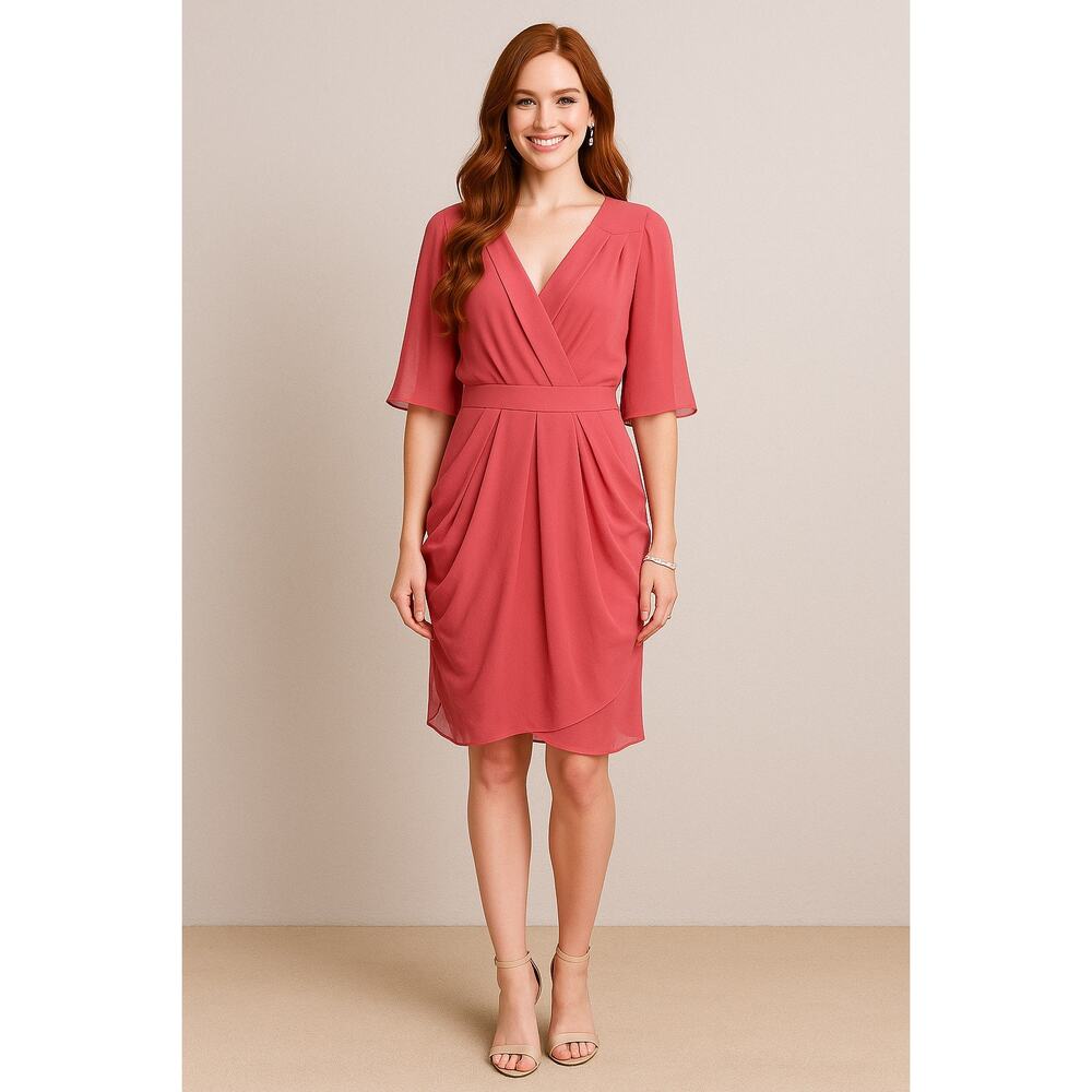 City Chic Pink Chiffon Dress - Size M/18